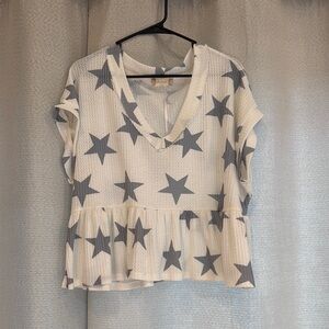White and Gray Star Print Women's Top